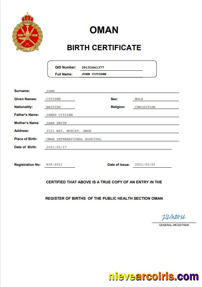Oman birth certificate